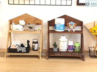 Kệ gỗ trang trí để bàn mini 2 tầng tháo lắp tiện lợi cao 30cm